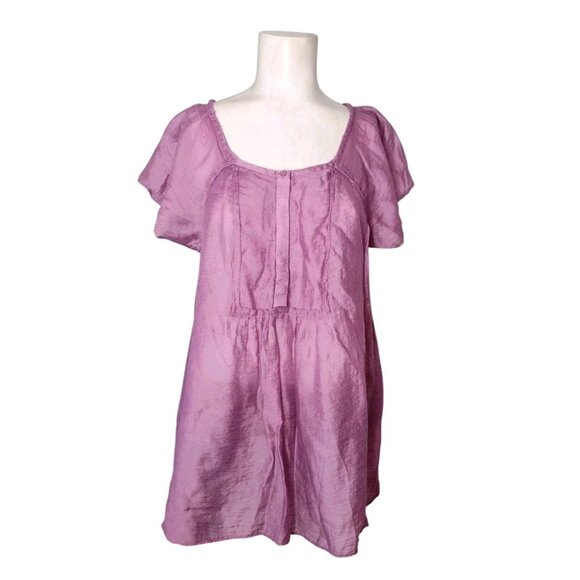Ann Taylor Loft Lightweight Baby Doll Top Size L Orchid Purple Flowy Flutter - Picture 1 of 6